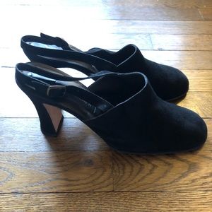 Anne Klein ll Suede Shoes Lulu Black Suede Slingback Heels Round Toe Size 8.5
